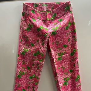 Lilly Pulitzer Womens Capri Pants Size 4 Palm Beach Pink Floral Cotton Vacation